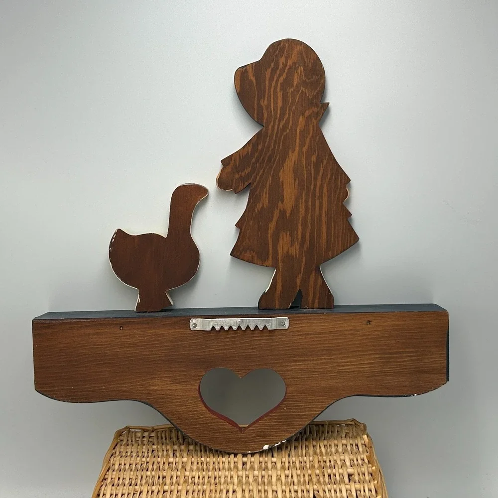 1980s Wood Painted Blue Mini Wall Shelf Goose Heart Cut Out Bows Country Cottage
